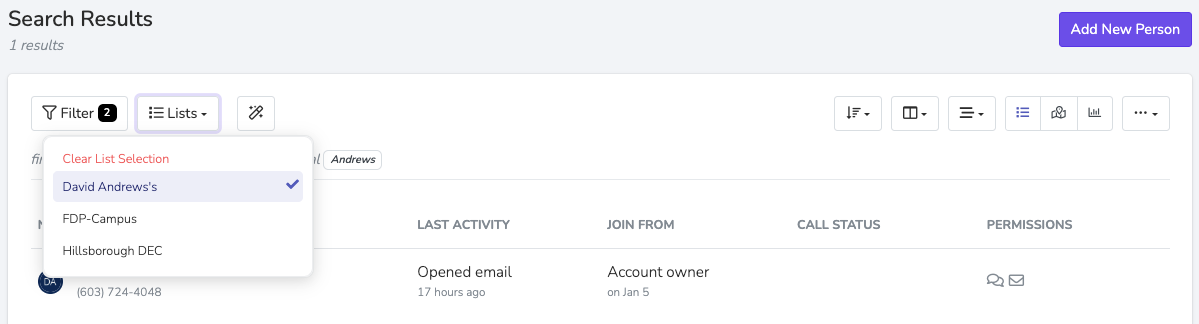 Saved Filter Lists