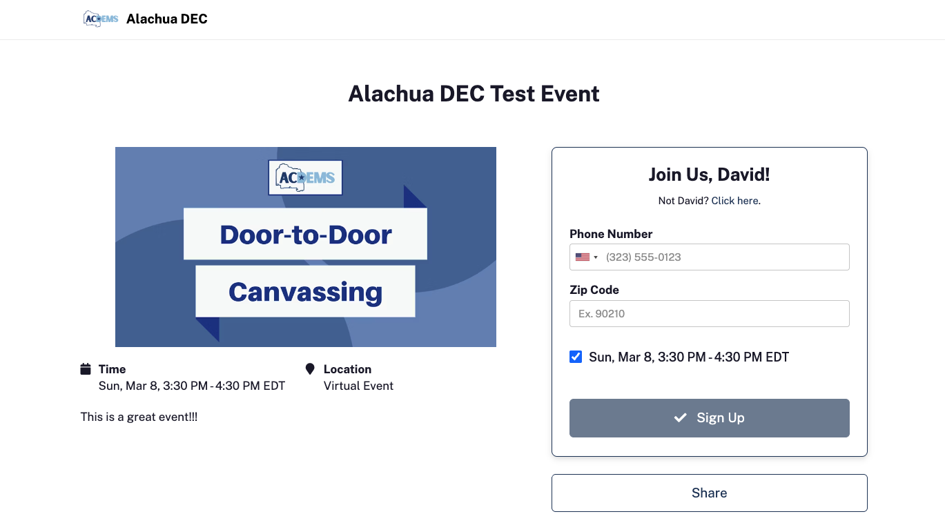 Final Event Page