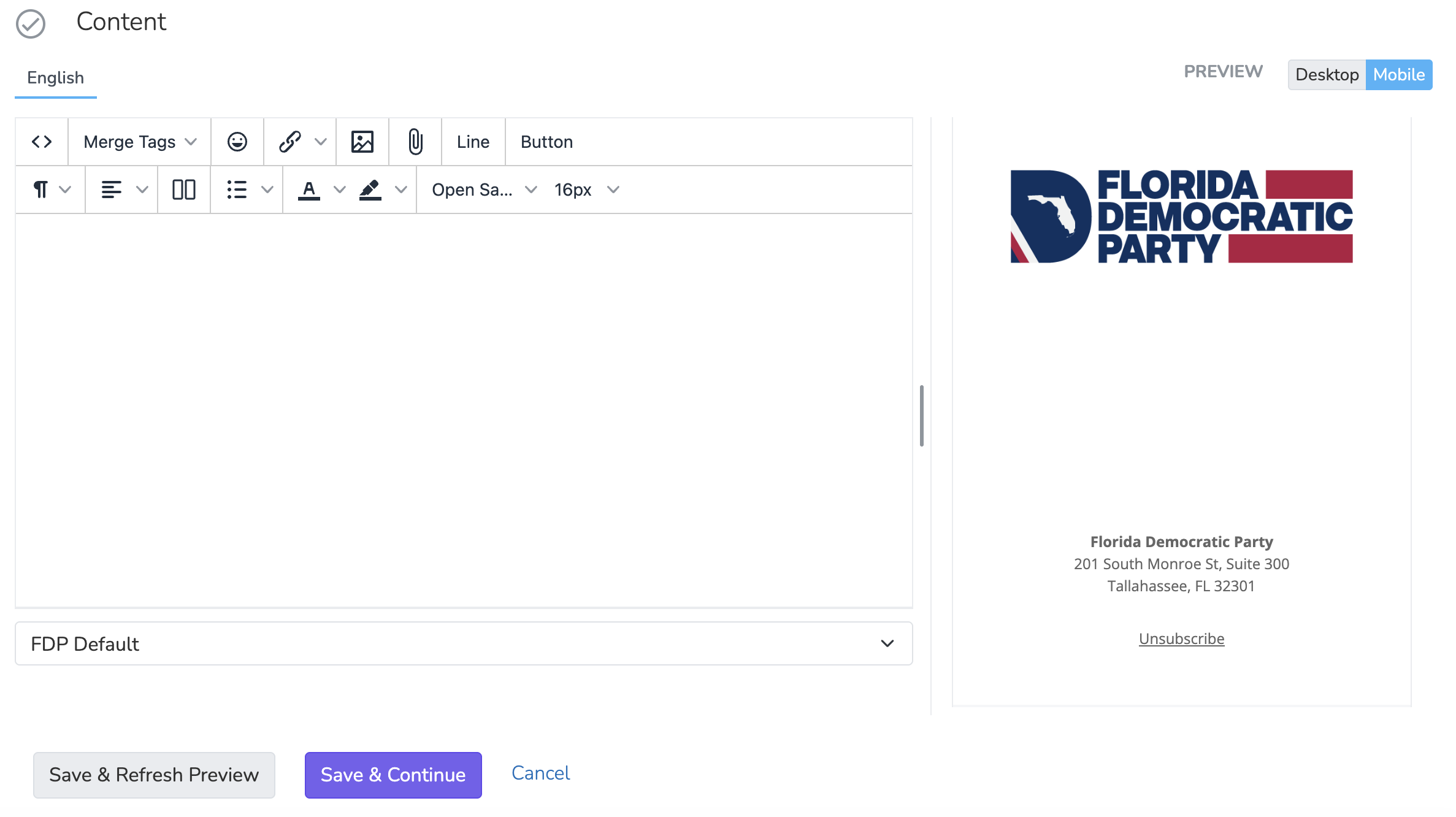 Content editor with formatting toolbar, writing area, wrapper dropdown, and live preview