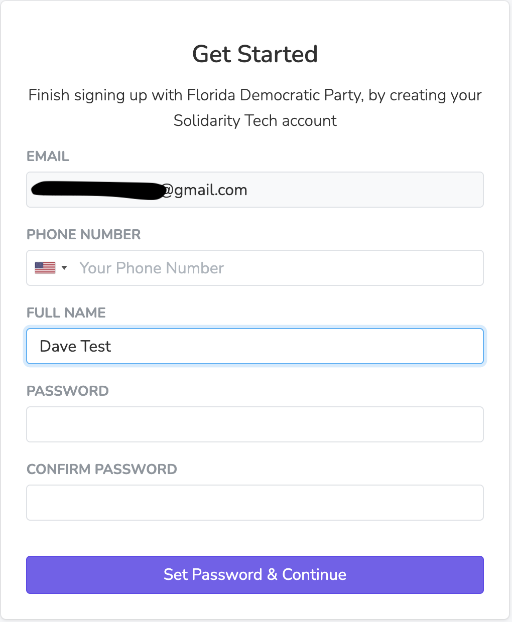 Account Creation Screen
