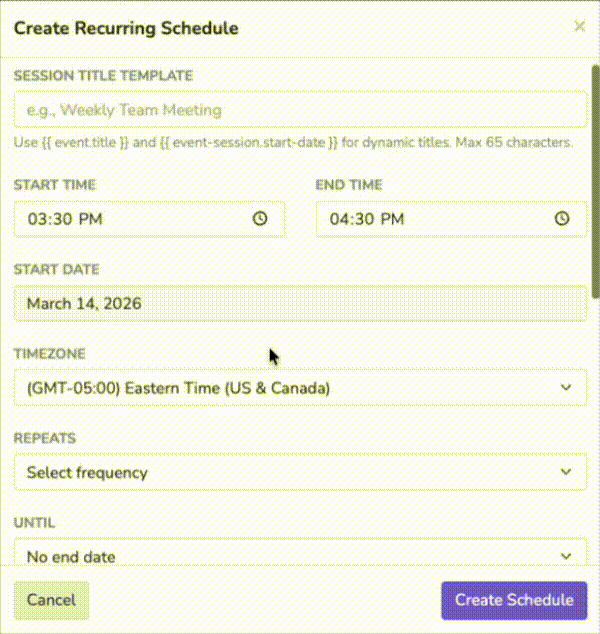 Recurring Session Settings