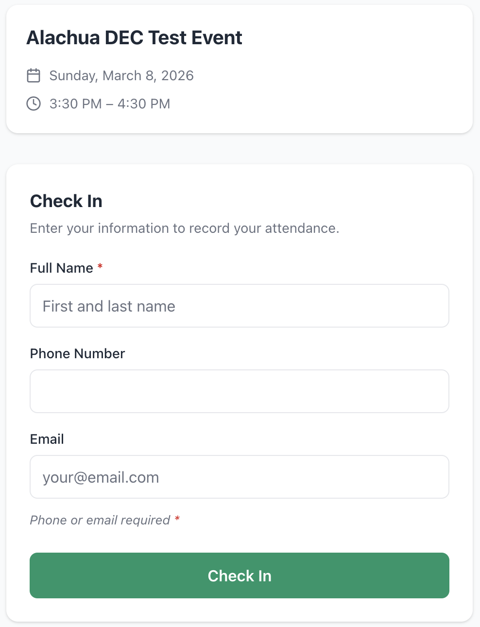Self Check-In Screen